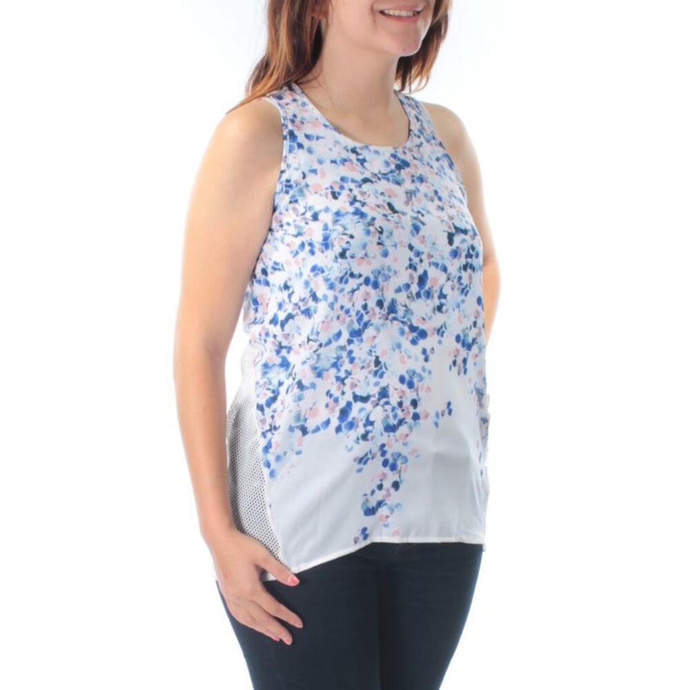 NWT KIIND OF Womens Blue Polyester Sleeveless Jewel Neck Tunic Top Size: S